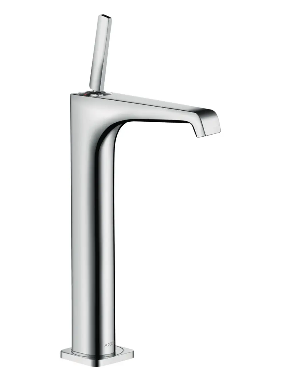 Einhebel-Waschtischmischer aus Edelstahl von AXOR mit schmalem Auslauf und seitlichem Hebel zum Regulieren des Wasserflusses. Entwurf für Aufsatzwaschtische.